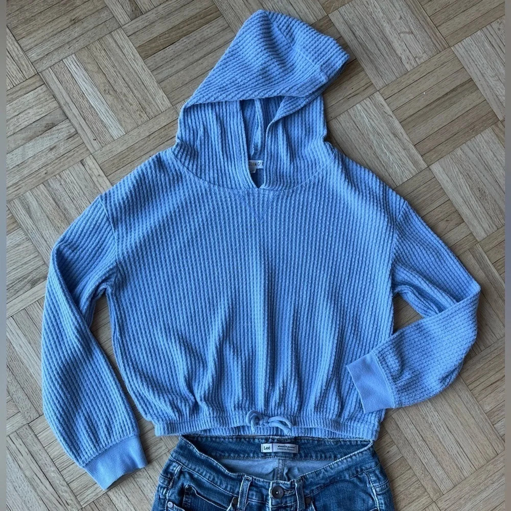 Girls knitted pullover hoodie cropped elastic waist long sleeve size 14 Large
